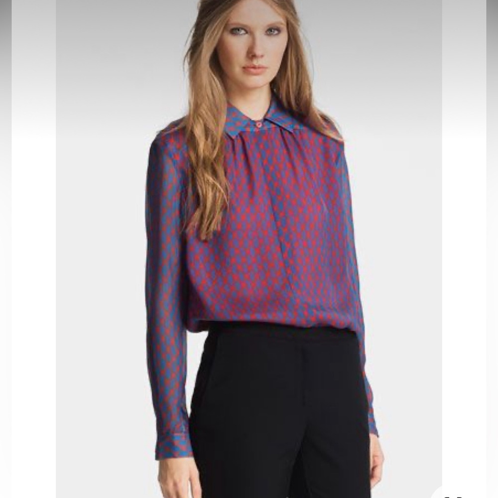 💐Miss me silk button down LS blouse. Size 8